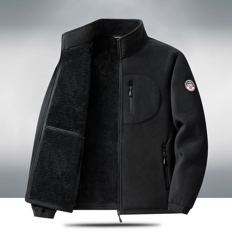Polarfleecejakke Herre Høst og Vinter Fleece Cardigan Pluss Fløyelspolstret Herre Middelaldrende Krage Varm Jakke Topp