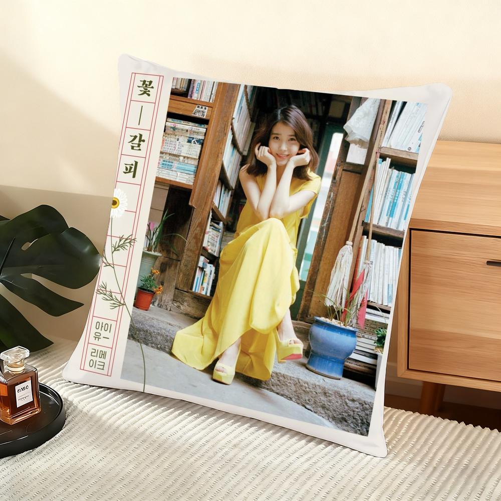 Korea Singer IU Album Cushion Cover Silky Short Plush Home Sofa Cushion Cover - Invisible Zipper Home Decoration