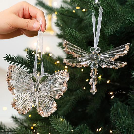 Christmas Acrylic Hanging Ornament Glitter Clear Reindeer Butterfly Pumpkin Carriage Snowflake Dragonfly Ballet Girl Xmas Tree Hanging Ornament