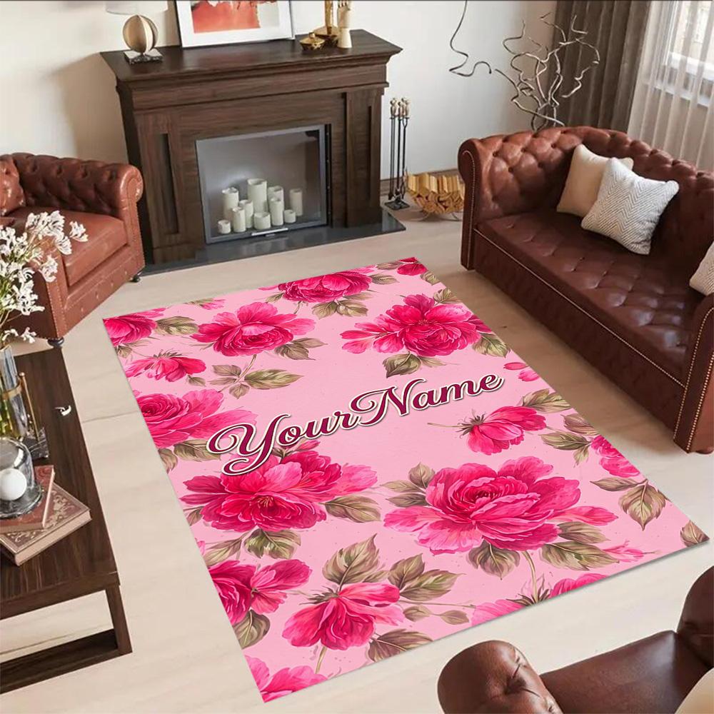 Rose Customized Name Floor Rug Office Rug Design for Dining Room Decorate Room Balcony Foyer Anti-slip Rug Decorate Offices