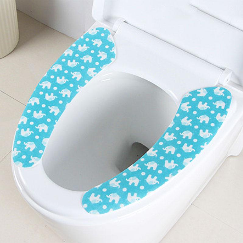 Silicone World 1 Pair Reusable Warm Toilet Seat Filling Washable Bathroom Mat Seat Cover Thick Cartoon Sticky Toilet Cushion