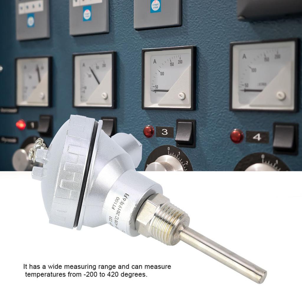 PT100 50/100/200mm Temperature Sensor Probe 1/2' NPT Thread Thermocouple Stainless Steel Terminal Head Measuring Access