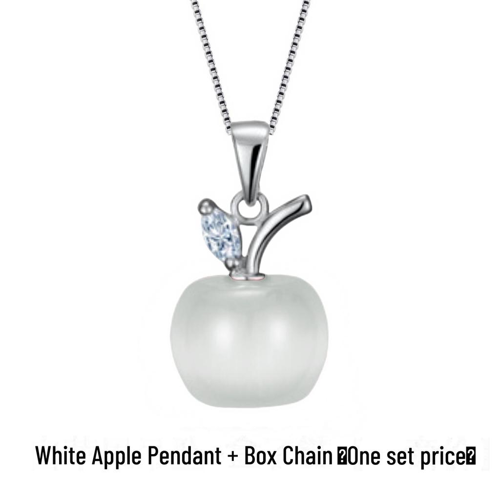 Platinum-Plated Apple Pendant Necklace with Rose Crystal and Moonstone