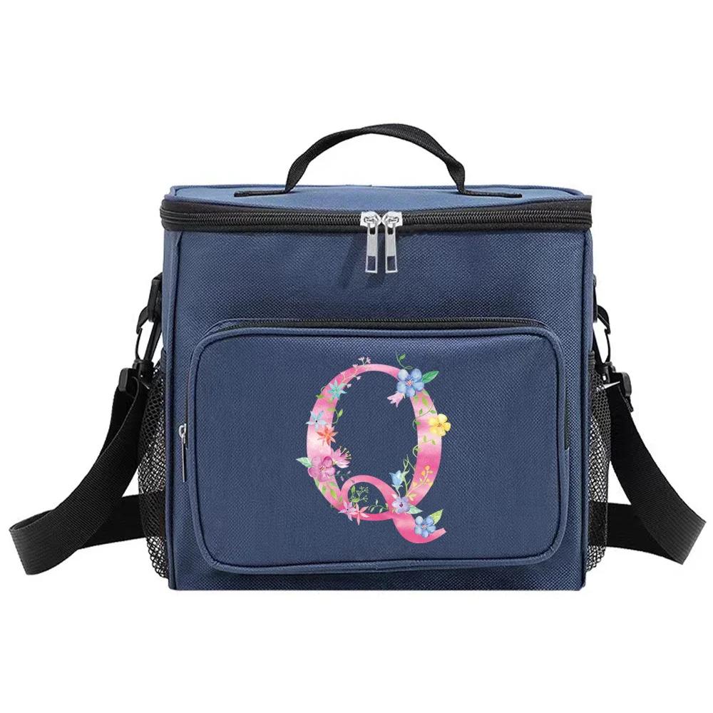 Lunch Box Cooler Organizer Case Thermal Handbag Waterproof Outdoor Travel Shoulder Lunch Bag for Men and Women Pink Pattern