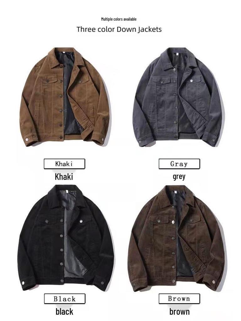 Men's Retro Corduroy Lapel Jacket - Spring/Autumn Casual Workwear, Loose Fit Pure Cotton