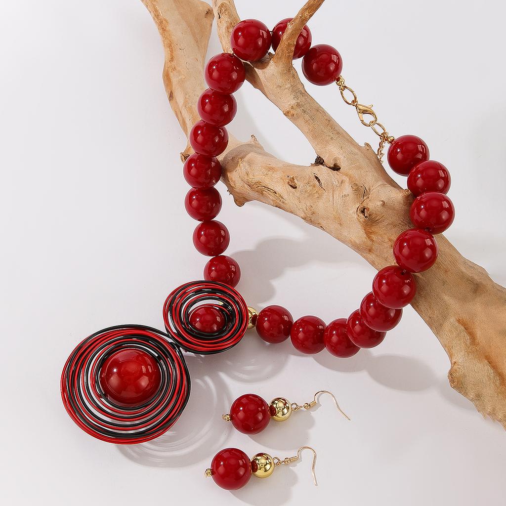 Nuevo Diseño Moda Hecho a Mano Cuentas de Resina Alambre de Aluminio Tejido Collar de Cuentas Set de Pendientes Para Mujeres Accesorios de Fiesta de Boda
