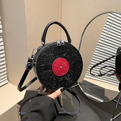 Personalized Creative Small Round Bag New Fashion Women's Niche Retro Record Shape Bag Ins Ladies PU Crossbody Bag