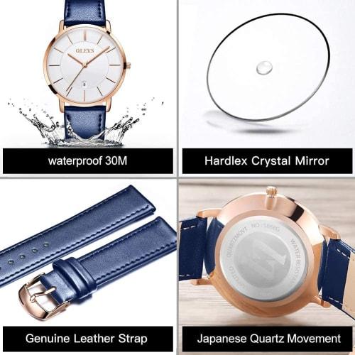 OLEVS Women's Ultra-Thin Wristwatch, Nurse Watch with Second Hand, 12/24 Hour Display, Easy-to-Read Silicone Band, Fashionable Watch for Women (Blue S