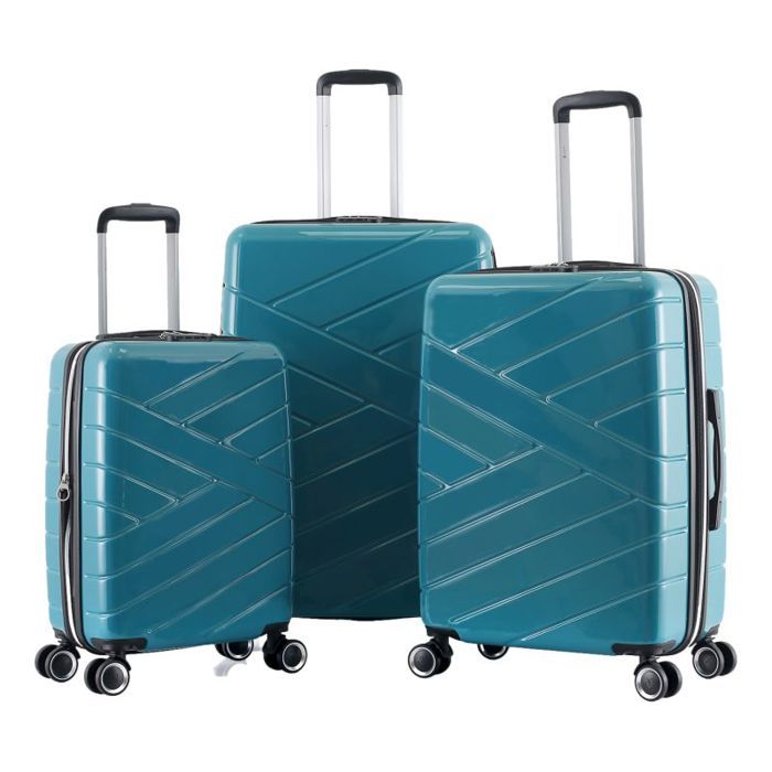 Set of 3 Expandable Rigid Trolley Polycarbonate suitcases - LYS Paris 395/3 - 393 &; 395 Verdigris grigio