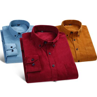 Corduroy Shirt Men Casual Shirts Soft Leisure Solid Color Fit Long Sleeved Man Shirt Oversized Clothes