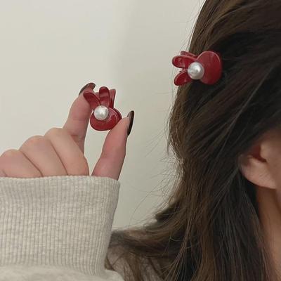 Rote Festliche Mini Perlen Haarnadelspange – Neujahrsaccessoire