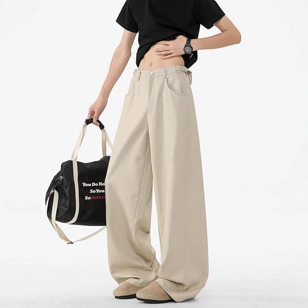 Apricot casual pants men's summer retro straight-leg suit pants cleanfit trendy brand versatile wide-leg trousers