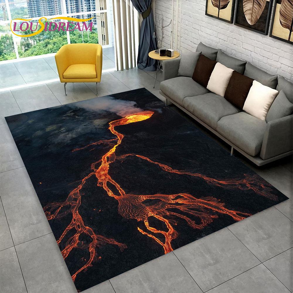 3D Volcano Lava Magma Area Rug Large,Carpet Rug for Living Room Bedroom Sofa Doormat Decoration,Kid Play Non-slip Floor Mat Gift