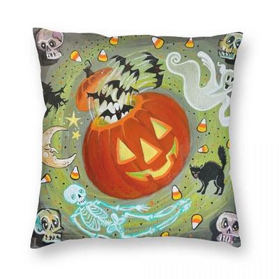 Pumpkin Cute Halloween Ghost Cat Pillowcase Double-sided Printing Cushion Cover Decorative Pillow Case Cover Seater Zipper