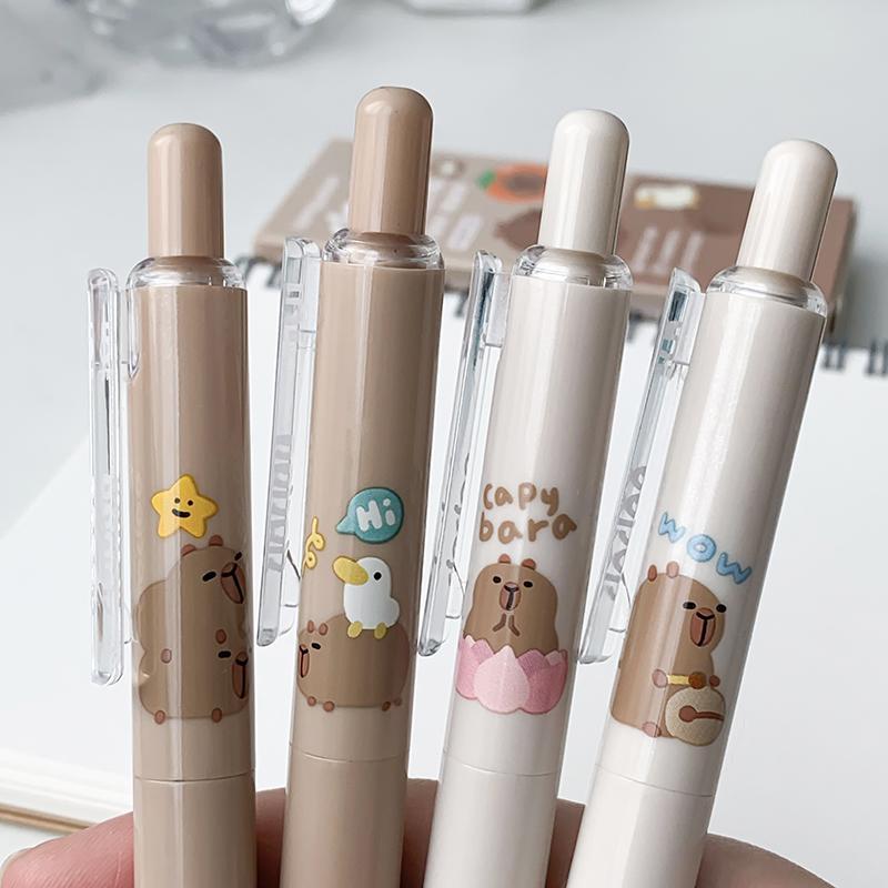 4Pcs/Set Cute Capybara Series Pocket Gel Pen 0.5MM Black Gel Ink Pen For Students Quick Drying Writting Pen School Office Supply