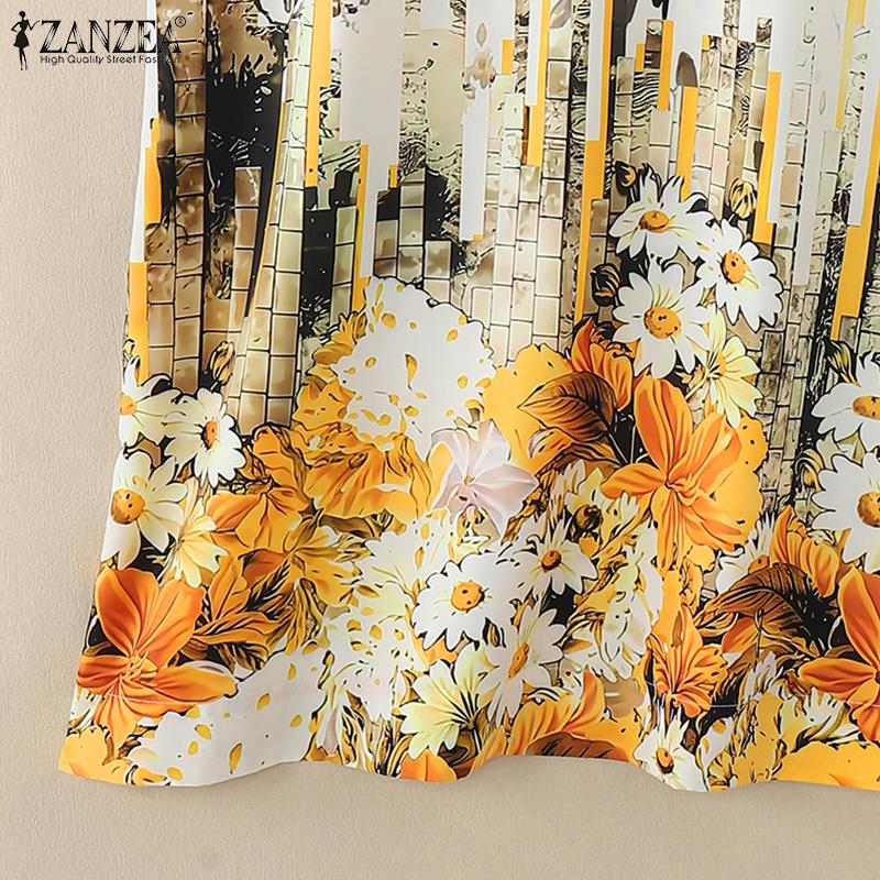 ZANZEA Women Casual Round Neck Short Sleeve Summer Floral Dress