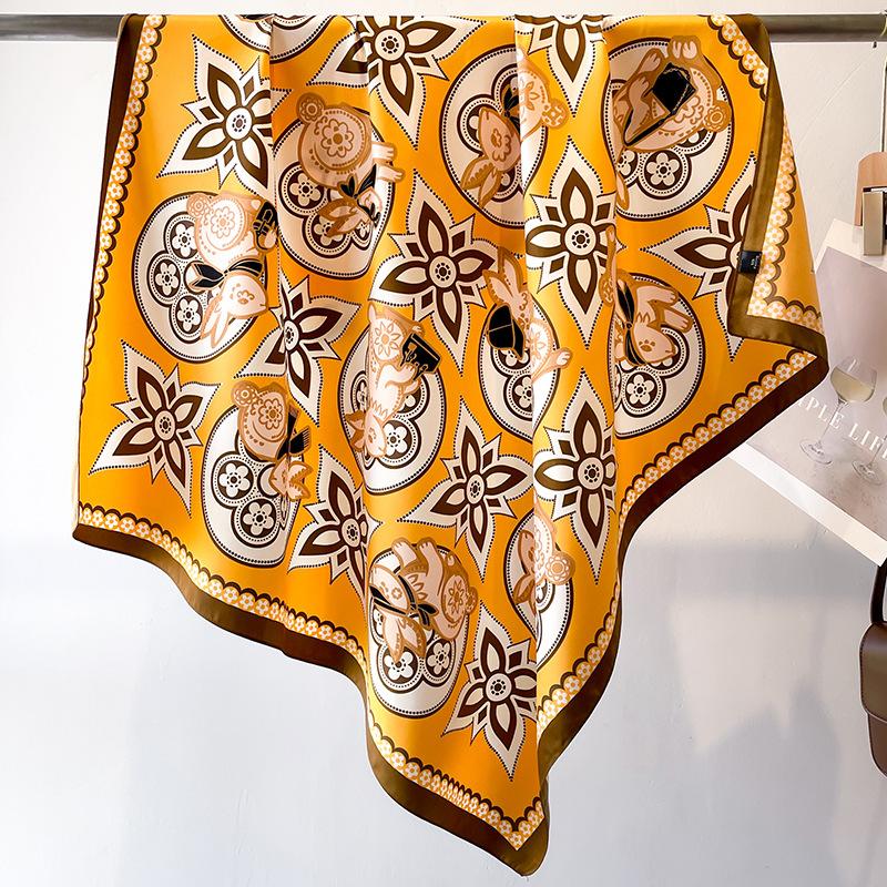 Luxury Women 90x90CM New Twill Silk Big Square Scarf Shawl Fashion Printed Design Summer High Quality Ladies Sunscreen Scarves