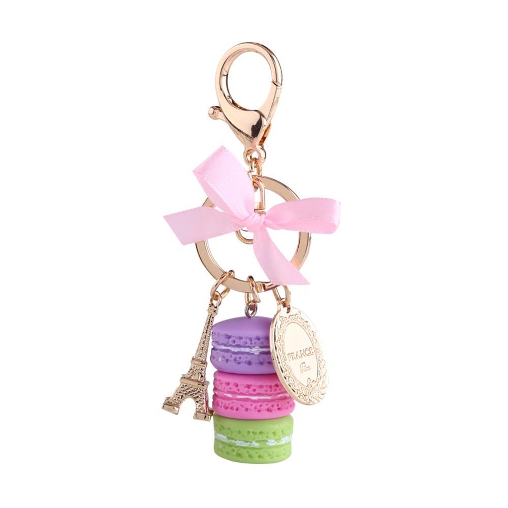 Key Chain) Colorful Macaroon Keychain 4.45 Inch Cute Keyring Pendant Bowknot Coin Macaron Eiffel Tower Keychain Women Accessory