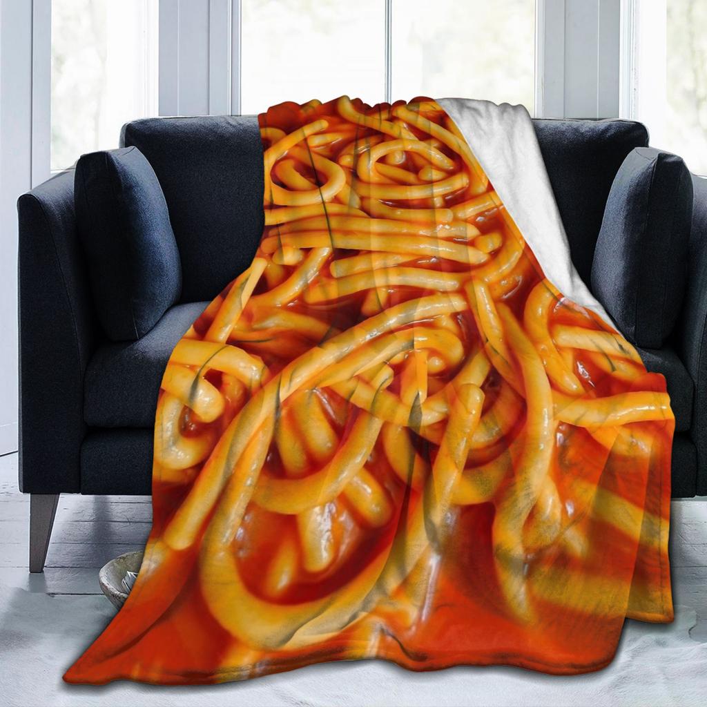 Delicious Food Spaghetti Pasta Noodles Blankets Fleece Printed Red Tomato Sauce Portable Soft Throw Blankets for Couch