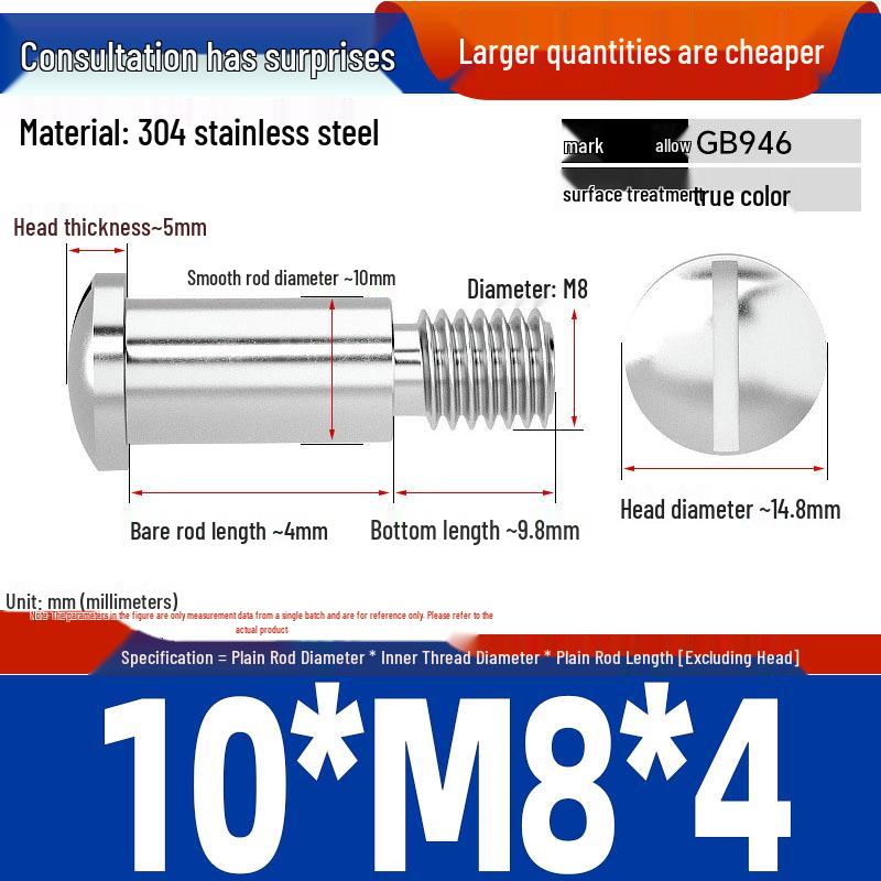 304 Edelstahl Kugelbund-Stufensteckschraube für Wellenbohrung Schraube GB946 Schulterbolzen M3/M4/M5/M8