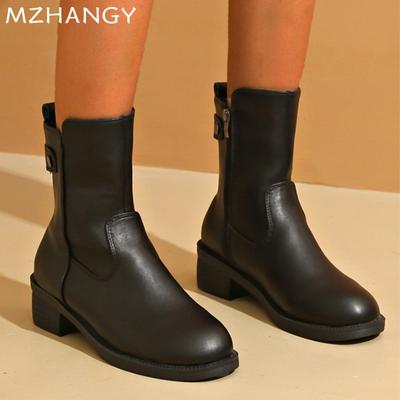 Leder Damen Stiefeletten Klobige Winterschuhe Frau 2025 Trend Mode Chesea Boots Winter Neu Walking Mujer Motorradstiefel