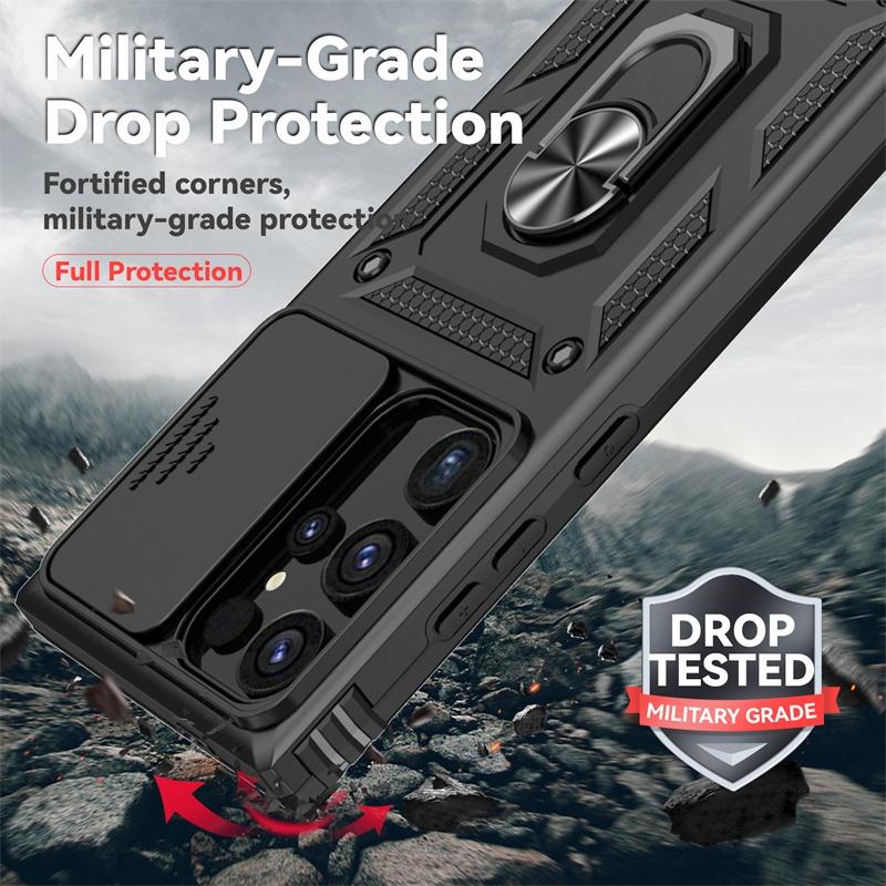 Funda For Samsung Galaxy S23 Ultra Case Slide Camera Lens Protect Coque For Galaxy S23 Plus S 23 FE Armor Ring Holder Back Cover
