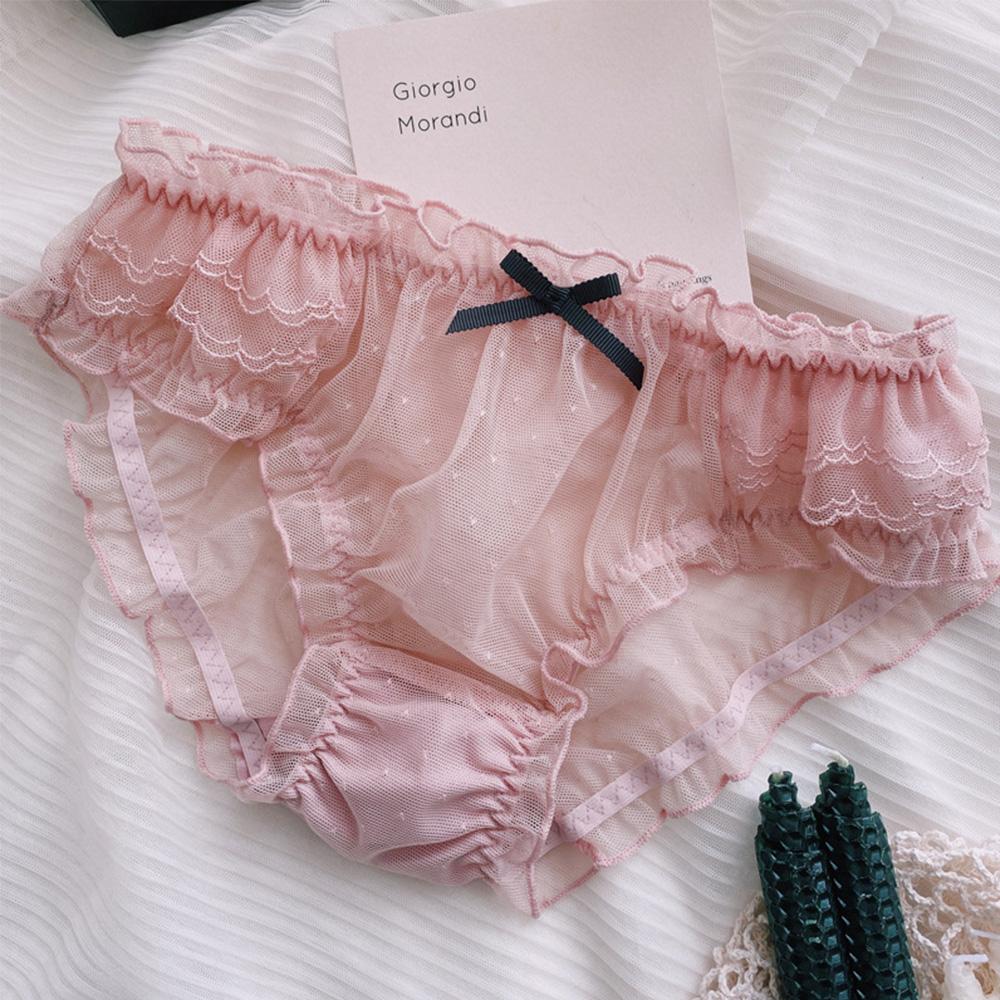 Sexy Thong Hollow Transparent Bow Lace Lingerie Mesh Panties Briefs Underwear