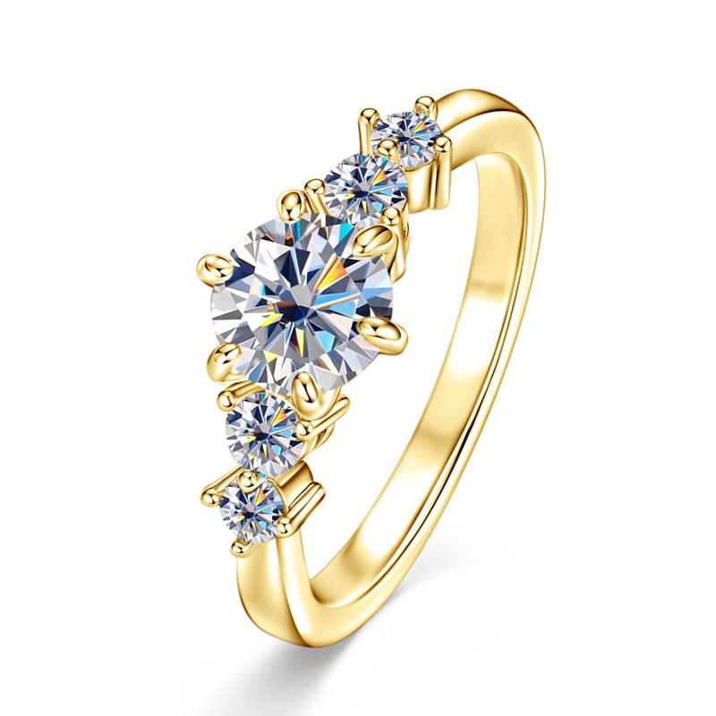 Anziw 1.0CT Moissanite Lab Diamond Engagement Ring 14k Gold Filled Four-Stone Wedding Trendy Band for Women Fine Jewerlry Gift