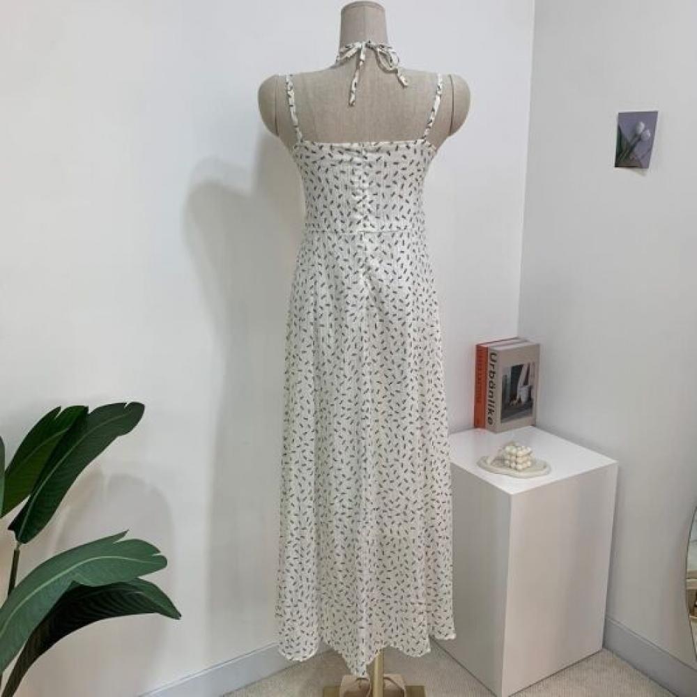 C S In The Room Flower ShirrIng Halter neCk Long dreSS 2Color C