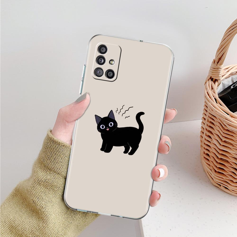 Phone Case For Samsung A15 A13 A35 A55 A51 A71 A41 A31 A21S A03S A05 A17 A23 A25 A33 A53 A73 5G A07 4G Cover Funny Black Cat