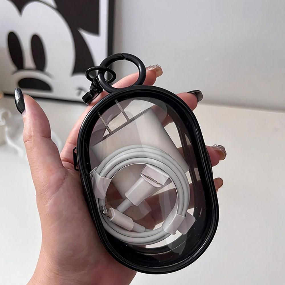 Portable Mini Transparent Zipper Storage Bag Earphones/Chargers/Data Cable Space Organizer Bag with Keychain for Office/Travel
