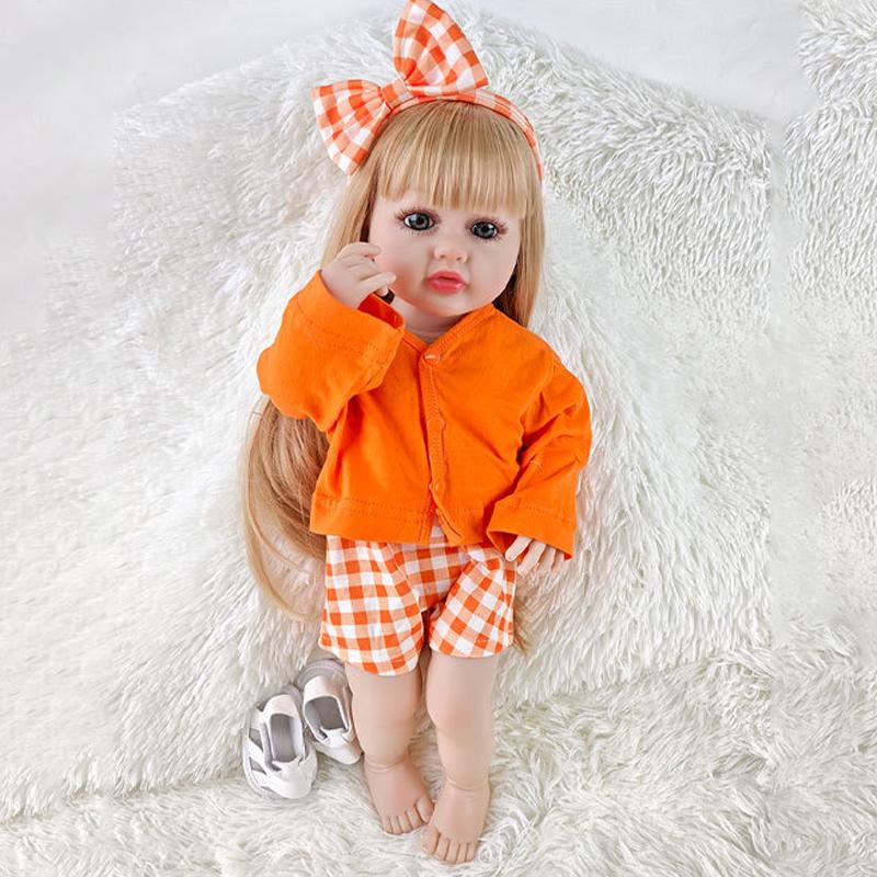 Simulation Baby Doll Doll Orange Clothes Blonde Hair Girl Toy Gift Reborn Doll