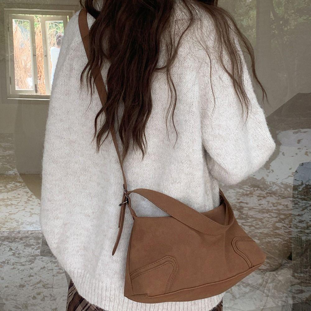 Frosted Texture Women's Crossbody Bag Solid Color Faux Suede Underarm Bag Motorcycle Use