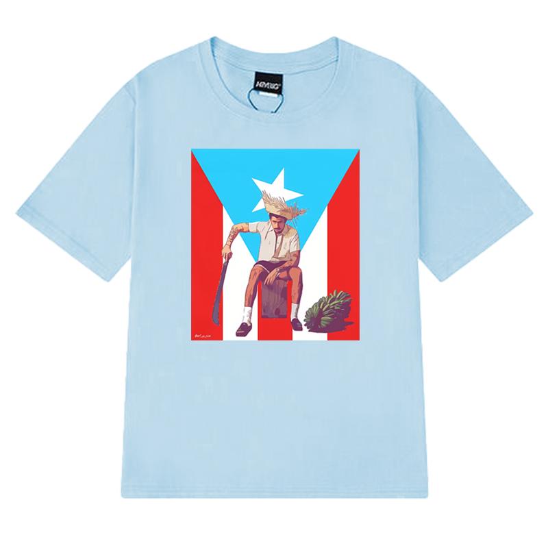 2025 New Bad Bunny Puerto Rico Flag Graphic Short Sleeve T-shirts Men Women Fashion Y2k T Shirt Unisex 100% Cotton Clothing Tops