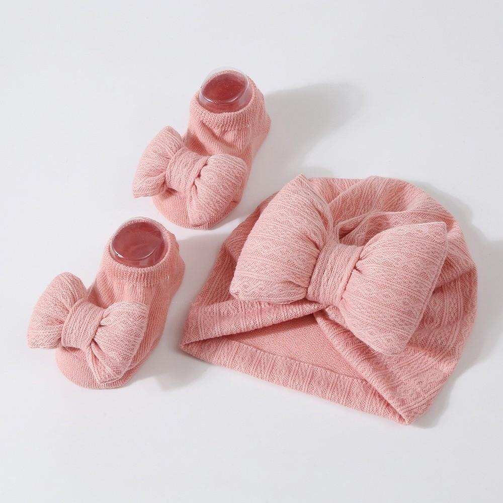 3Pcs/Set Bow Baby Fetal Cap 0-12 Months Newborn Turban Hat Indian Cap Baby Hat Socks Set Autumn
