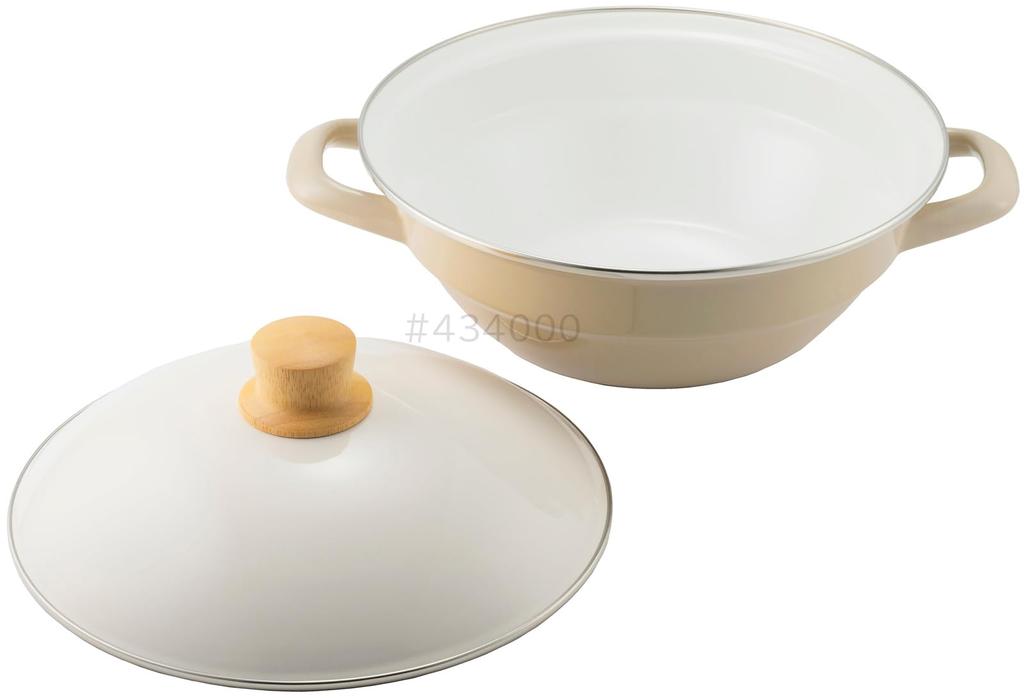 Fuji Enamel Earthenware with Pot, Enamel, Tabletop, 24cm, Lid, IH, Gas, Greige, HD-24.GG