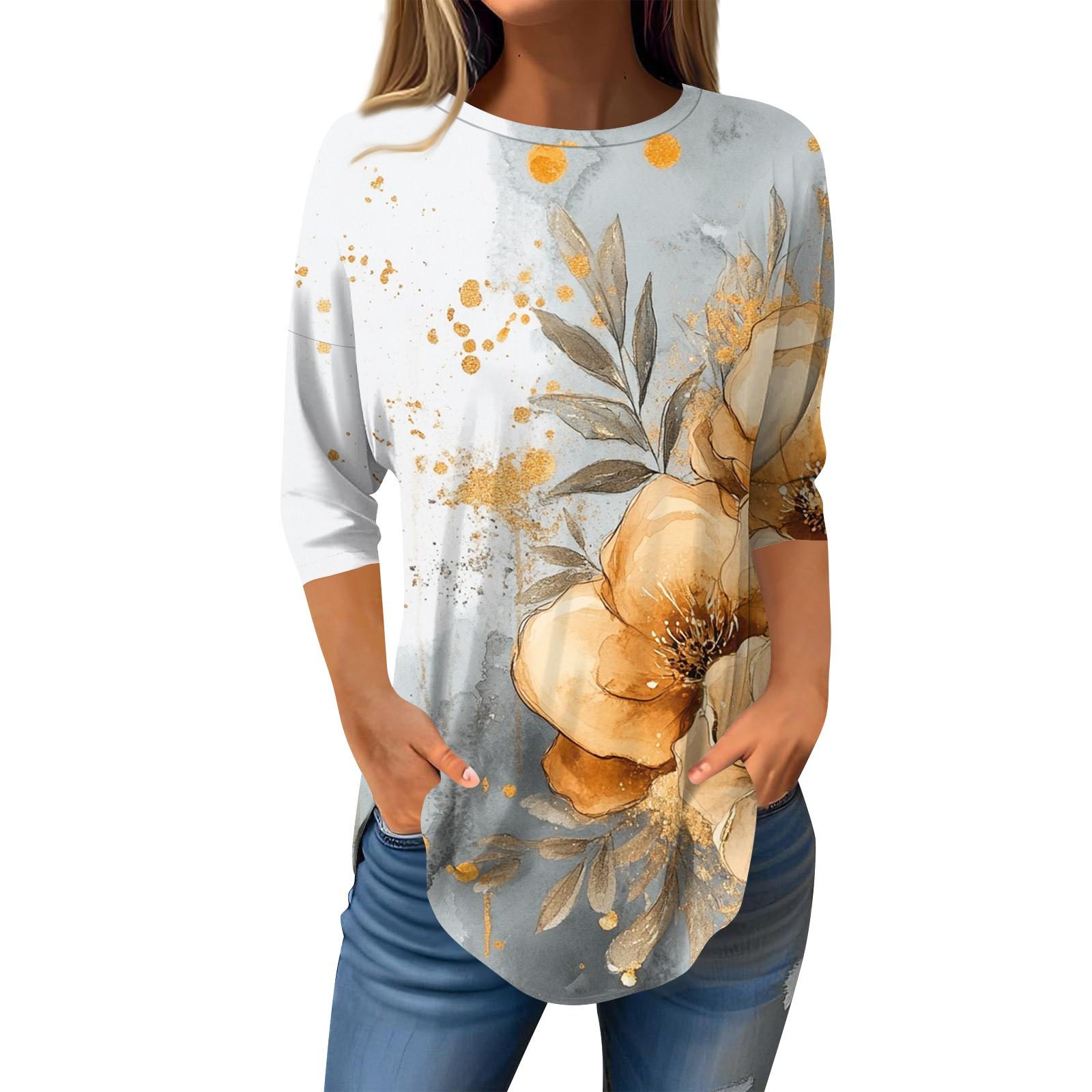 

Рубашки с рукавом 3/4 для женщин, милые топы, футболки с рисунком, блузки, повседневные базовые топы больших размеров, пуловеры L темно-фиолетового