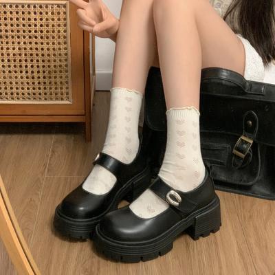 Schwarze französische runde Zehenpartie flache Öffnung Plateau Einzelne Schuhe Damen Sommer 2025 neu vielseitiger Rock dicker hoher Absatz Mary Jane Schuhe