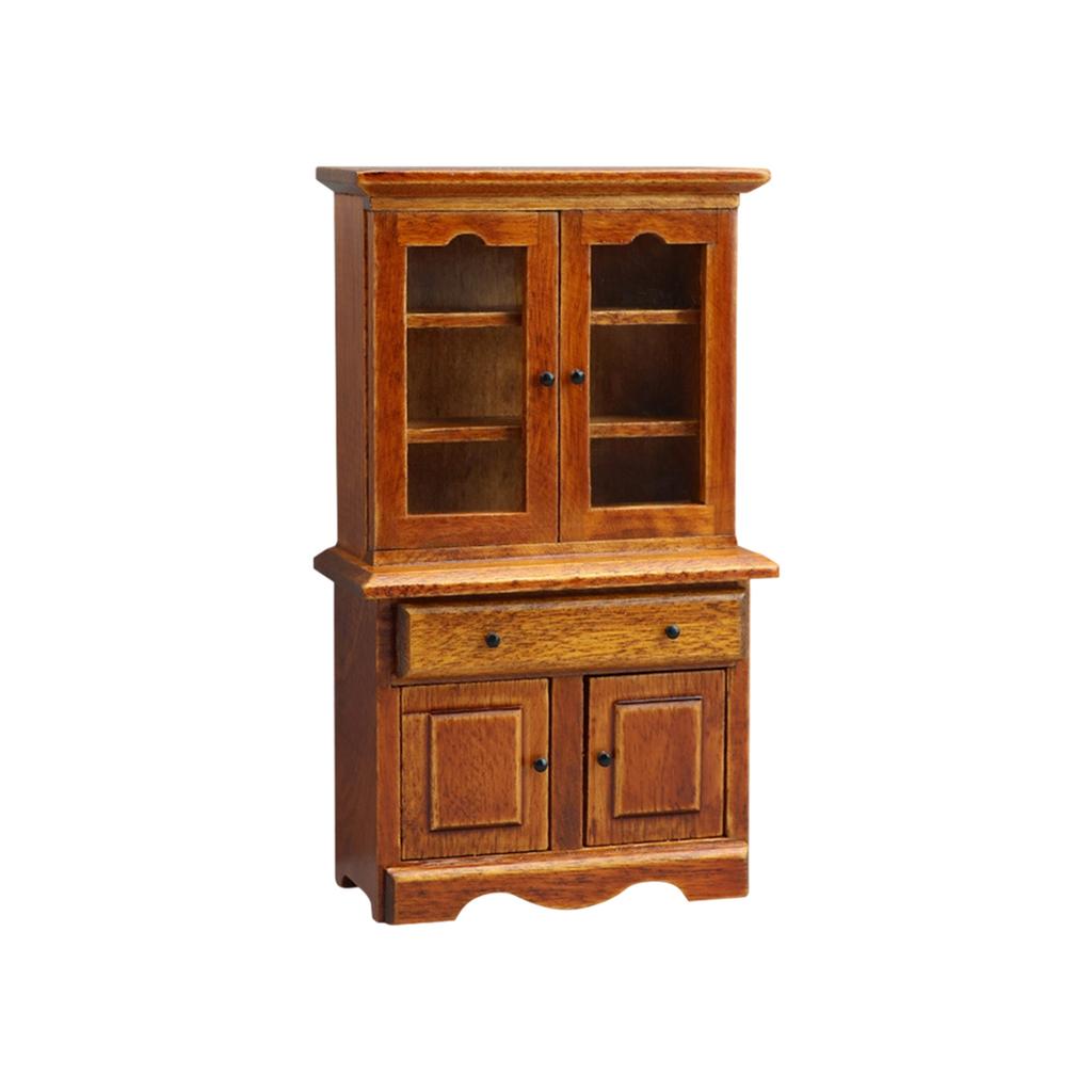 Miniature Wood Display Cabinet For 1/12 Doll House Decoration with Functional Storage Space Drawer Craft Project Props