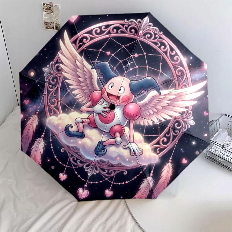 Rosa Pokemon Muster Muster Stil Regenschirm, 1 Stück Automatischer Faltregenschirm, Tragbarer Reise-Regenschirm, Outdoor-Regenschirm, Geburtstagsgeschenk
