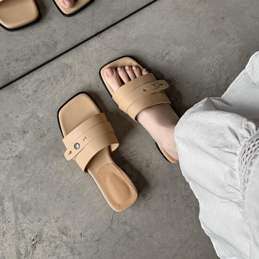 Krazing Pot Mules Fashion Sheep Skin Thick Heels Peep Toe Flip Flop Summer Size 42 Preppy Style Women Sandals