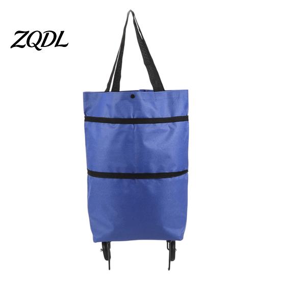 Commuter Shopping Cart for Students Foldable Bag with Wheels, Heavy-Duty Waterproof Oxford Cloth Grocery Cart, Compact Stroller City Living