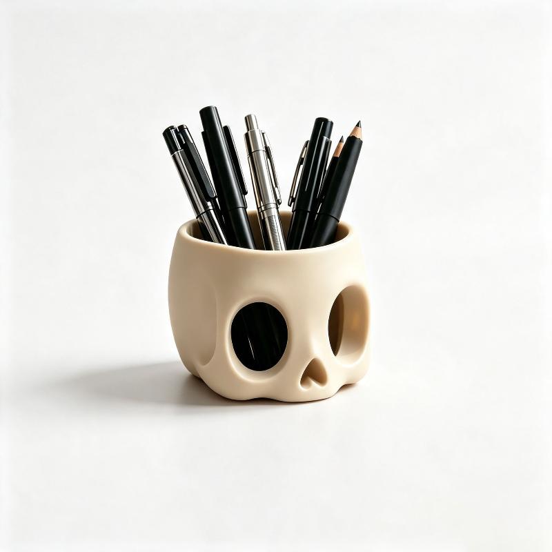 Retro Art Skull Shaped Pen Pencil Holder Home Office Desk Makeup Supplies Office Organizer Accessory Prop