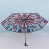 Regenschirm Automatischer japanischer 23-Zoll-Kirchenglasschirm Transparenter POE Gerader Mast Langer Griff Sunny Umbrella Glass Buntes Muster