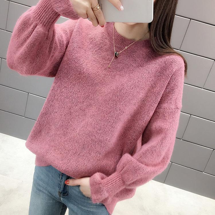 Women's Pullover Sweate RHorn Sleeve Autumn and Winte Loose Long Sleeved Knitted Sweater for Women