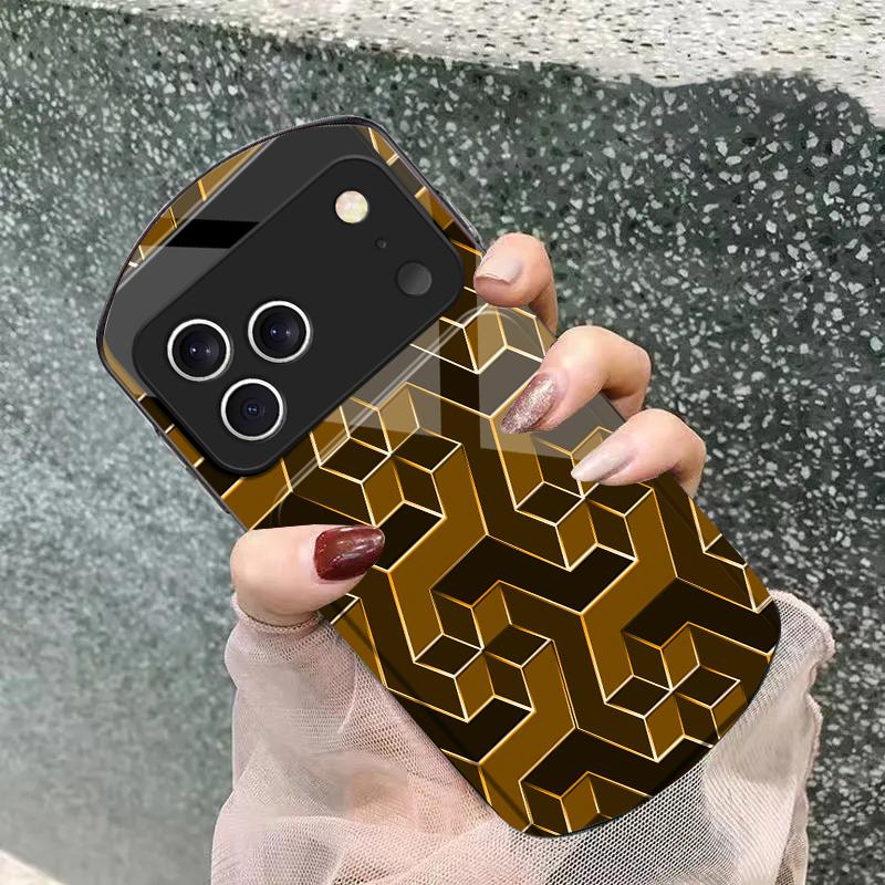 Abstract geometric grid For iPhone 17 16 15 14 Pro 13 Plus 12 mini 11 Pro Max XR X S 7 8 Elliptical Tempered Glass Phone Case