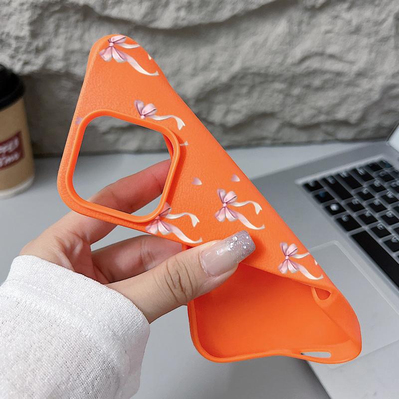 Pink Bow Pattern Leather Texture TPU Case For iPhone 16E 16 15 14 13 Pro Max 12 15 Pro 11 Shockproof Soft Silicone Phone Cover
