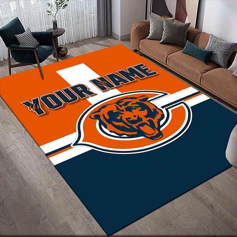 Custom Name,Chicago Bears Home Sofa Decoration for Living Room & Bedroom, Non‑Slip Play Flannel Floor Mat for Game Room