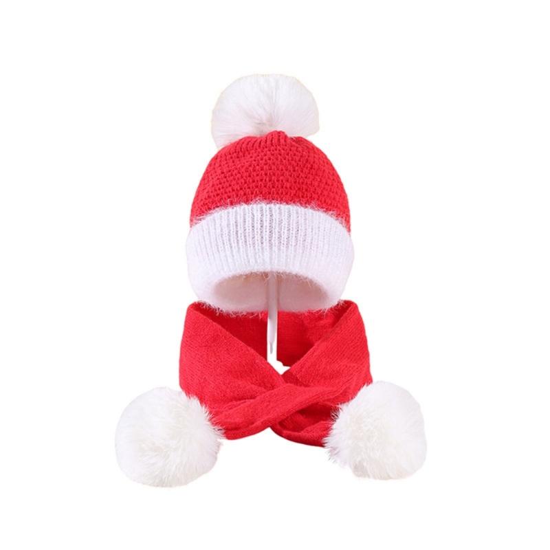 

Crochet Knitted Warm Hat Christmas Baby Beanie Bonnet Hat with Hairball and Neck Scarf Set for Infant Girls Boys 0-3Year 1