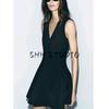 Spring New Women clothes Hepburn Black Dress Waist Hugging Slimming Wave Wide Swing V-neck Short Dress 2344188